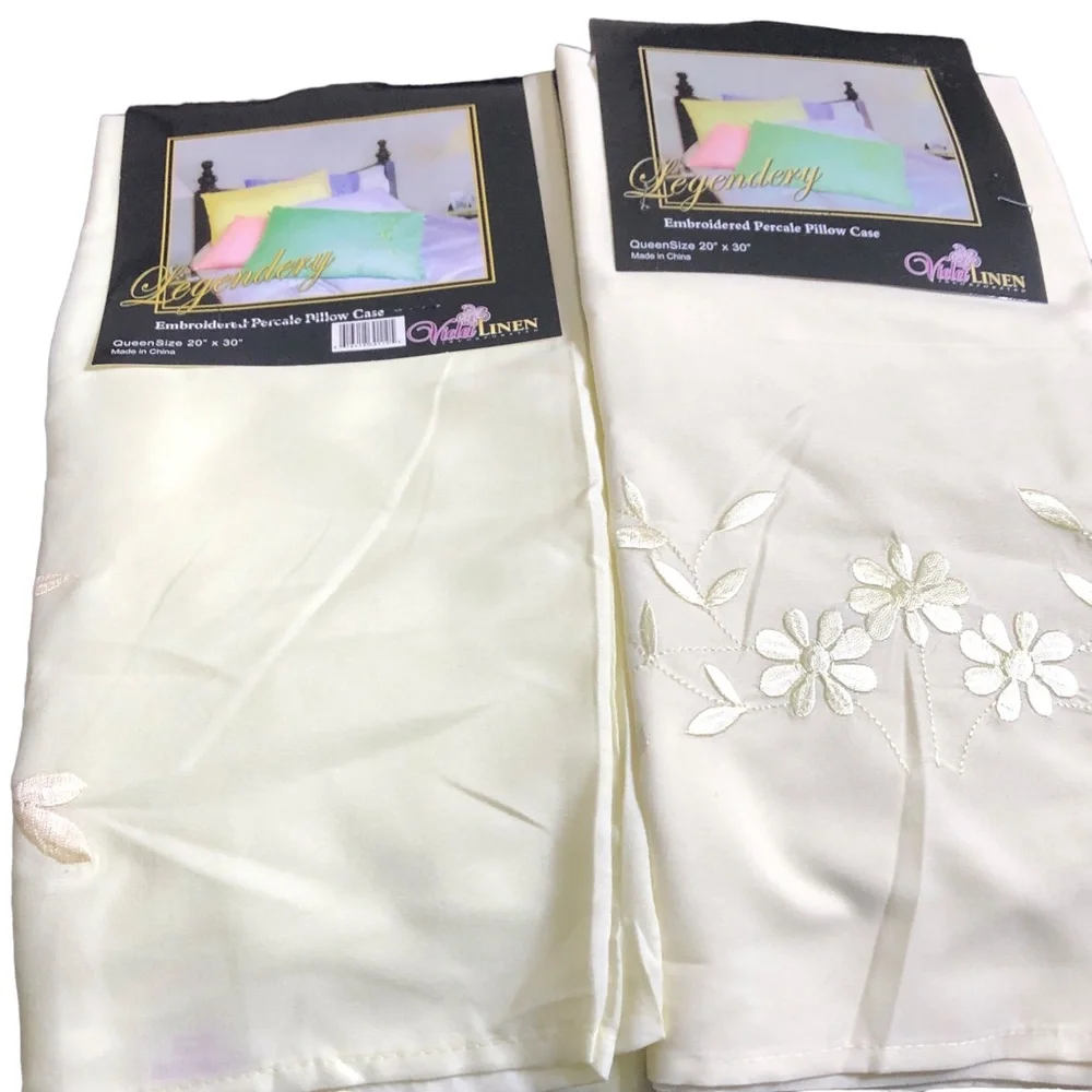 Legendery Pillow Cases Queen Size 20” x 30” Yellow Floral Embroidery